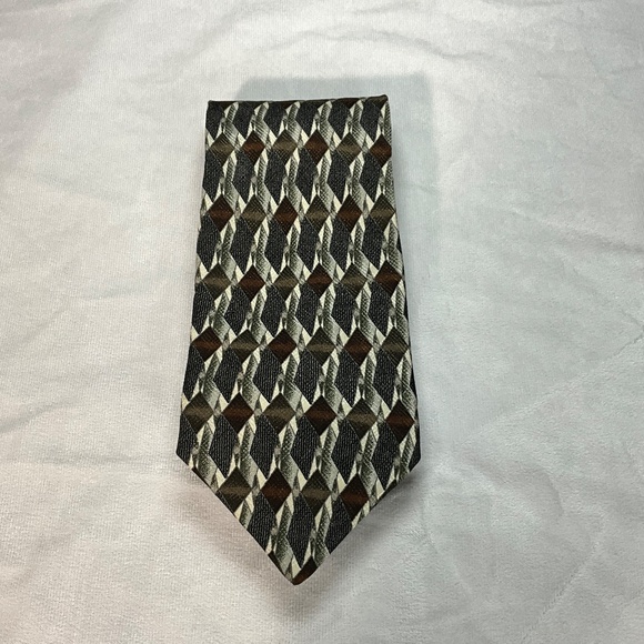 Fabio Fazio Silk Tie Italy Geometric Diamond Pattern Luxury Menswear - Picture 2 of 10
